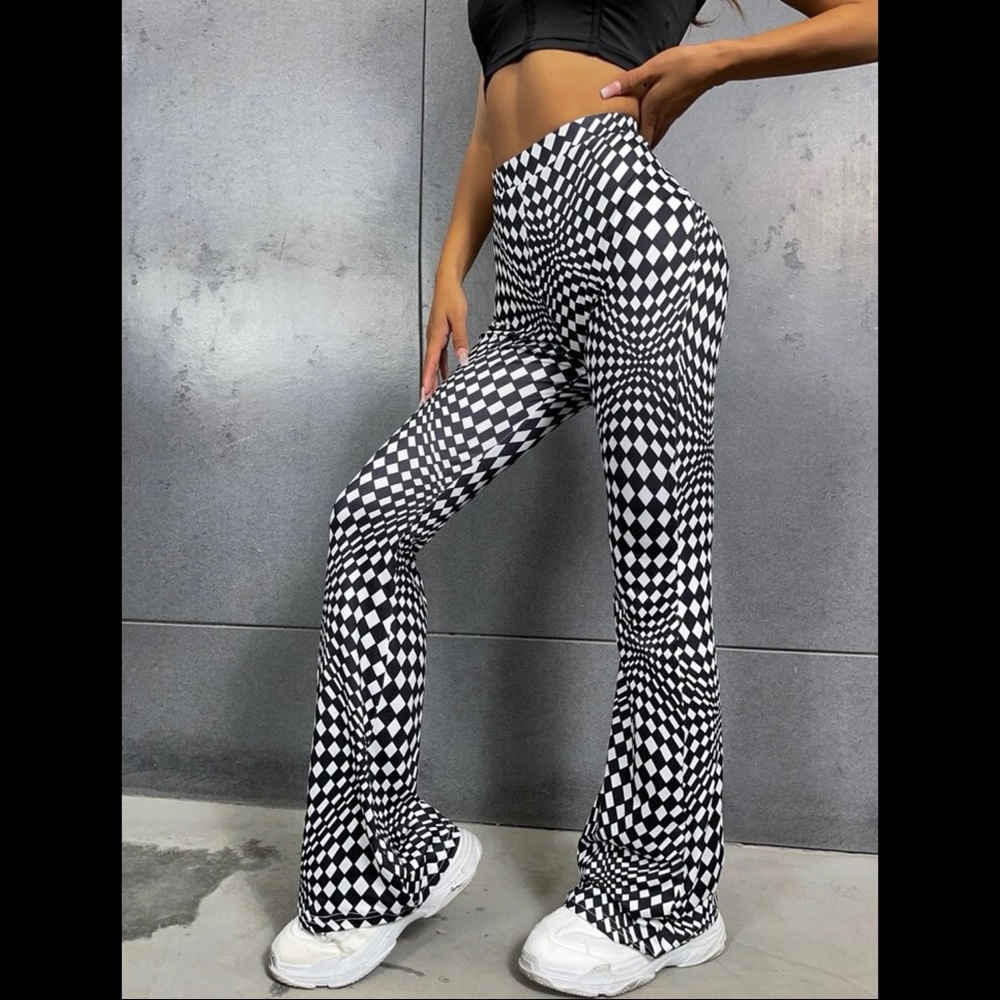 Checkered Print Flare Pants